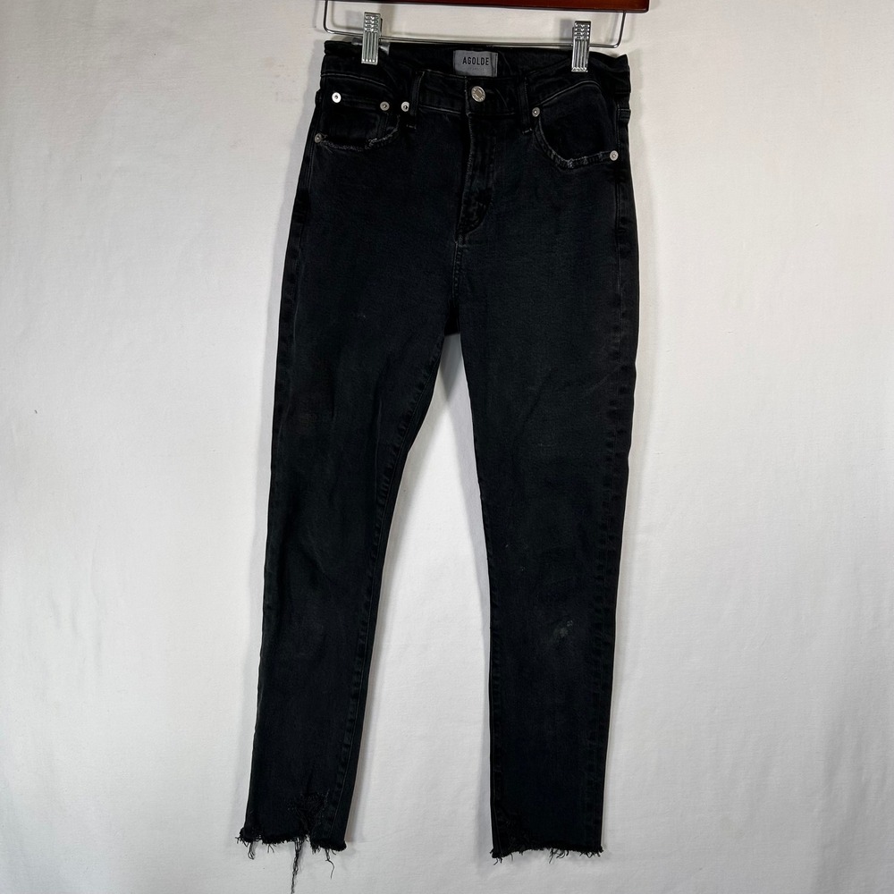 AGOLDE Women Black High Rise Skinny Distressed Raw Hem Jeans Size 25